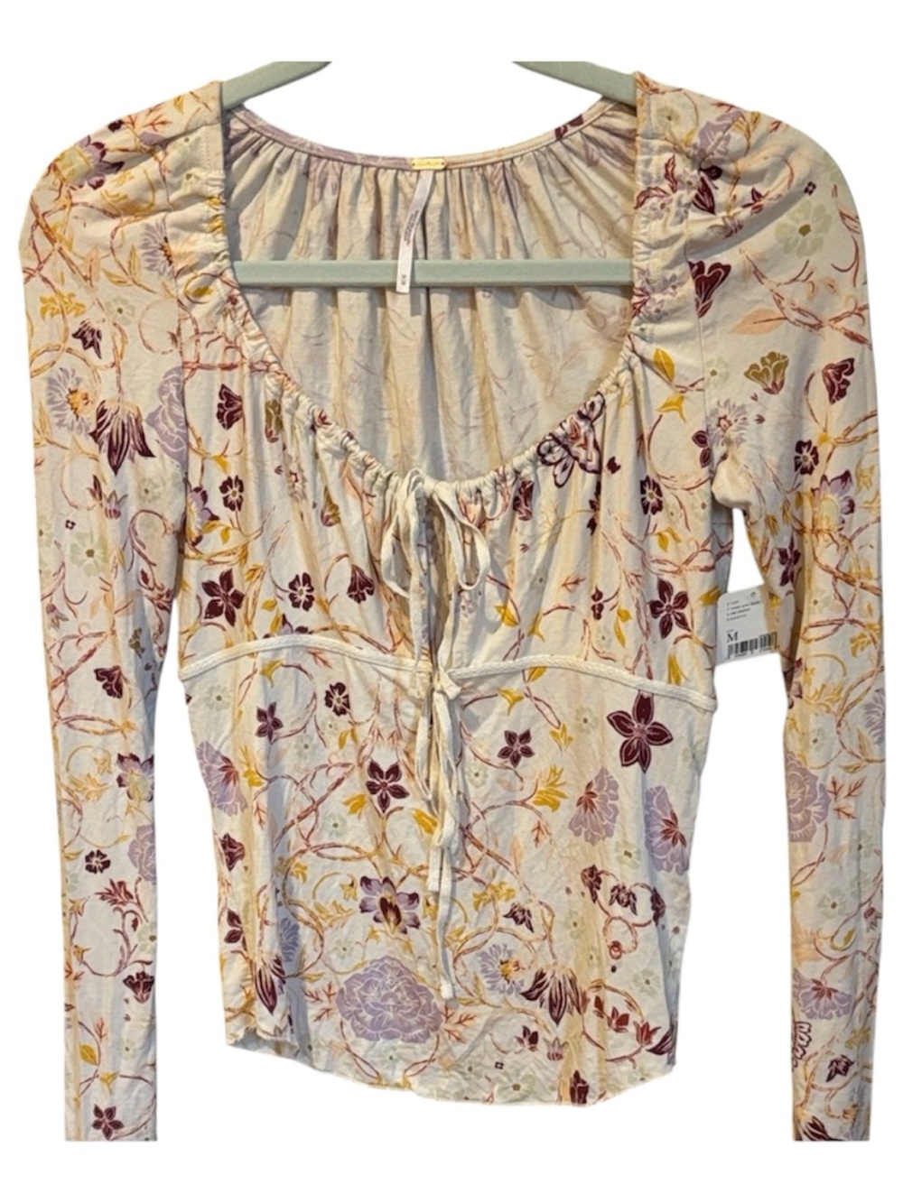 NWT Free People Ivory Purple Floral Top Size M